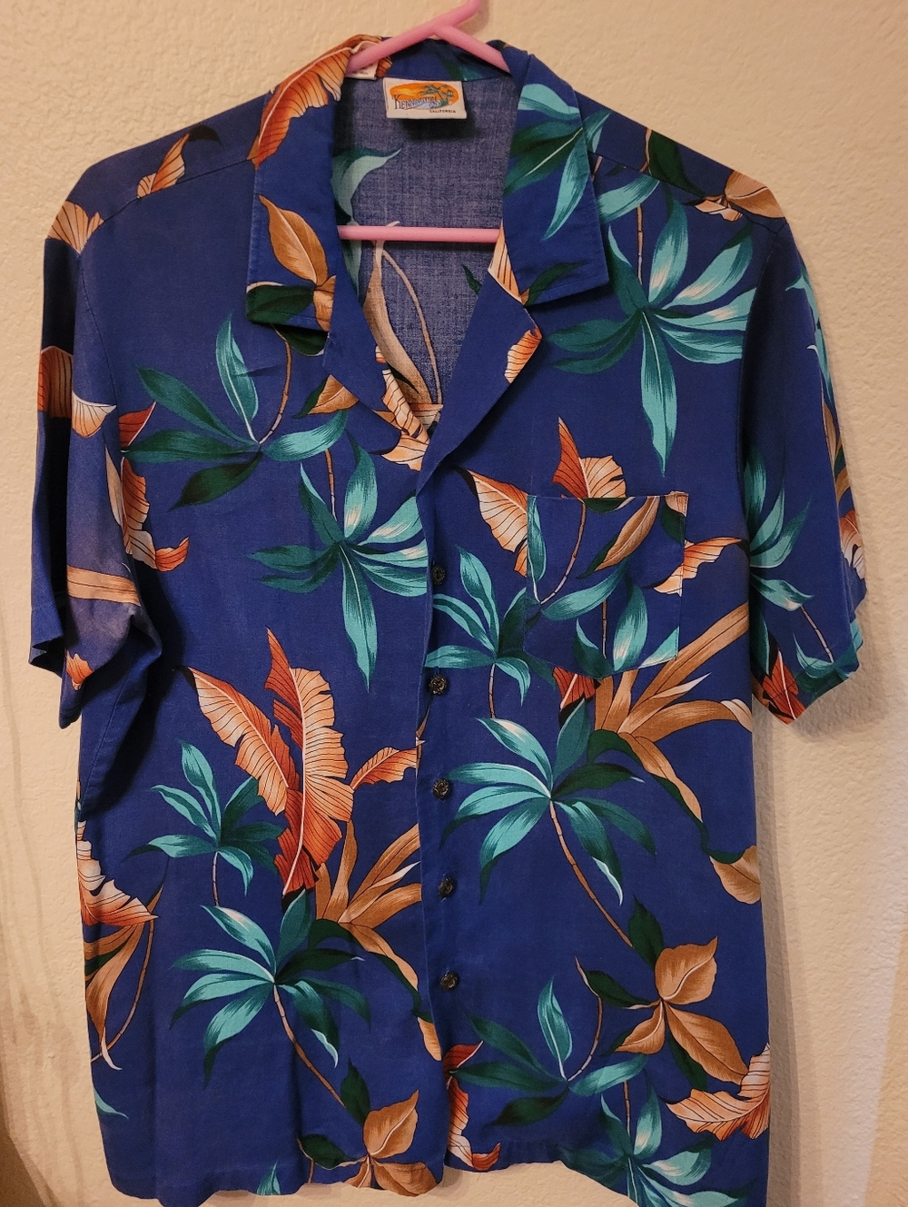 Tropical Leaf Short-Sleeve Camp Shirt - Blue